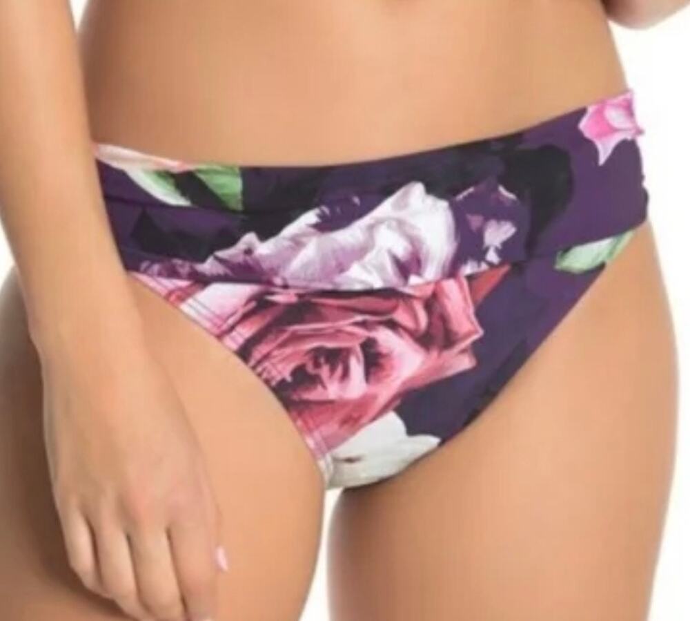 La Blanca Plum Bloom Field Banded Hipster Bikini Bottom 16 NWT